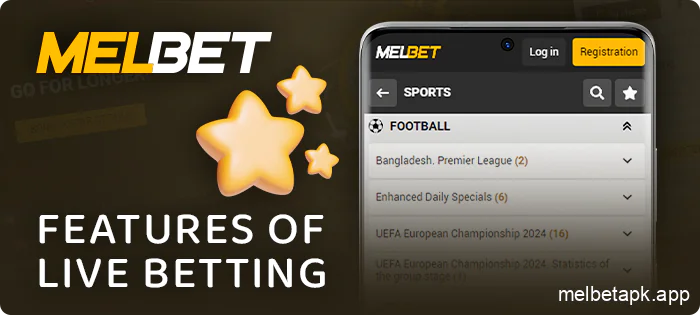 Live betting features on Melbet app